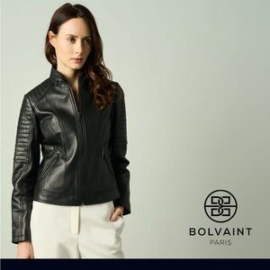 Women’s Bolvaint Paris Classic Black Lambskin Leather Bomber Jacket